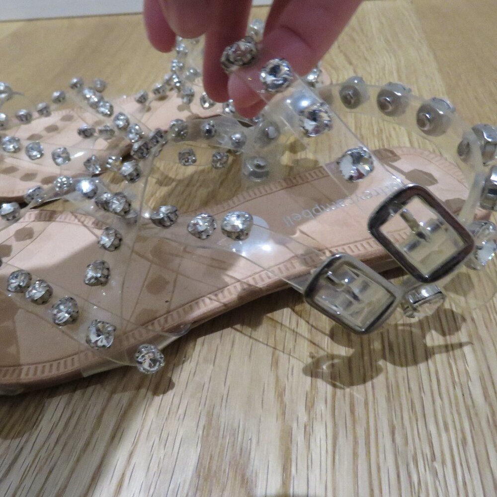JEFFREY CAMPBELL Amaryl Clear Crystal Studded Flat Sandals Shoes - Size US 8 - Picture 3 of 11